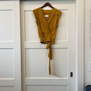 Anthropologie Mustard Crossover Blouse with Tie